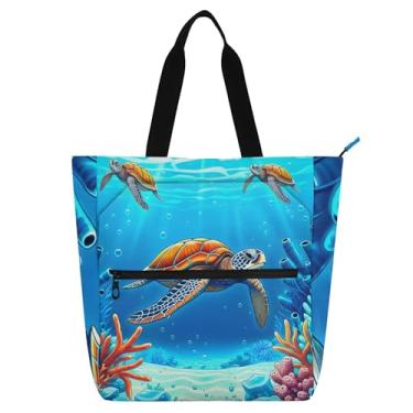 Imagem de Tartarugas marinhas azul água trabalho bolsas para mulheres lona escola bolsa livro bolsas professores livros amante presente