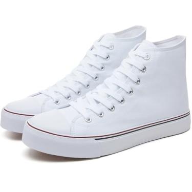 Imagem de yageyan Tênis masculino de lona de cano alto, moderno, com cadarço, casual, clássico, Branco, 42