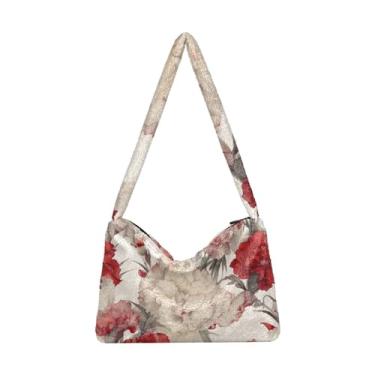 Imagem de Bolsa de pelúcia vermelha bege tricolor premium cinza aquarela, bolsa feminina, bolsa de ombro feminina, Vermelho bege tricolor premium cinza aquarela, One Size