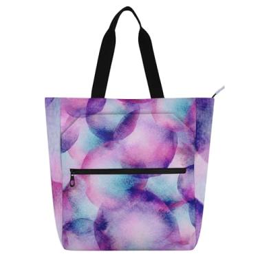 Imagem de GAIGEO Bolsas de trabalho com formas circulares roxas e azuis para mulheres, bolsa de lona universitária, bolsas utilitárias, para crianças, amantes de livros