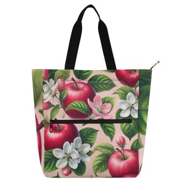 Imagem de Bolsa feminina de trabalho floral de maçã vermelha fresca com zíper bolsa de mão infantil para amantes de livros presentes