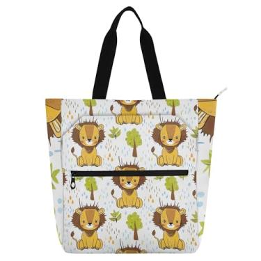 Imagem de GAIGEO Lindos desenhos animados de árvores de leão branco bolsas de trabalho para mulheres tote lona praia escola bolsa reutilizável amantes de livros
