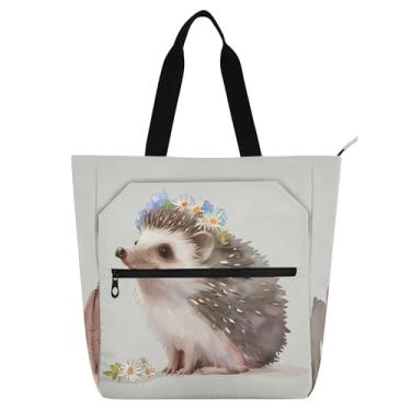 Imagem de GAIGEO Linda bolsa de trabalho feminina ouriço fofa bolsa de trabalho de lona escolar bolsa média com compartimentos