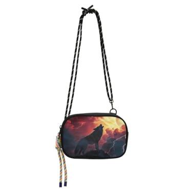 Imagem de TSENQUE Fantasia arte lobo uivando bolsa feminina pequena bolsa transversal bolsa de telefone com alça bolsa de ombro pequena moda