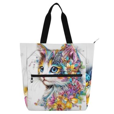 Imagem de GAIGEO Bolsa de trabalho feminina colorida com estampa floral de lona com zíper, bolsa de praia, presente para professores para amantes de livros