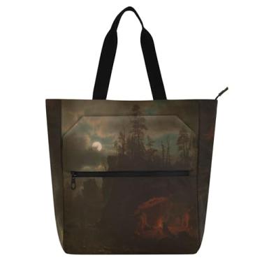 Imagem de GAIGEO Trappers Camp Albert Bierstadt Art Bolsas femininas para trabalho lona praia livro tote com zíper bolsas diárias amantes de livros