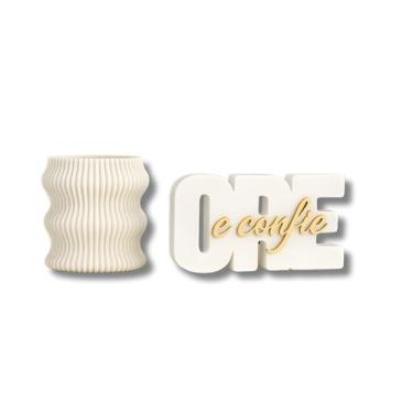 Imagem de Kit Vaso com Palavra Decorativa Ore e Confie Decoração Bíblica Sala Quarto Escritório(Kit Branco sem Planta)