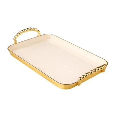 Imagem de Bandeja Organizadora Alça Cantinho do Café Multiuso Resistente Decorativa Casa Cozinha Mesa Posta, Ideal para Servir Petiscos e Decoração de Mesa Brasileira(PÉROLA QUADRAD GOLD G 41X31CM)