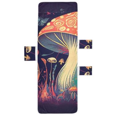 Imagem de Fantasy Cogumelo Borboleta Chaise Lounge Capa Cadeira Toalha de Piscina Praia com Bolsos Externos Espreguiçadeira de Piscina 203 x 76 cm