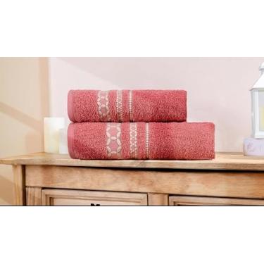Imagem de kit 2 Toalha de Banho Banhão Romance Jacquard Algodão 100%, 80x150cm, Alta Absorção, Pré-Lavada, Pré-Encolhida (ROSA BLUSH)