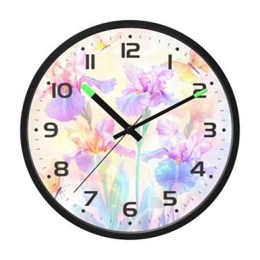 Imagem de SEHANY Herb Wildflower Relógio de parede silencioso sem tique-taque relógio redondo operado por bateria 30 cm controle de som luz noturna relógios de parede para sala de estar, cozinha, quarto