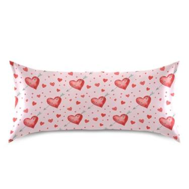 Imagem de Wassud Corações flechas dia dos namorados fronha de cetim para cabelo e pele fronhas de seda lisa king size fronhas respiráveis com fecho de envelope