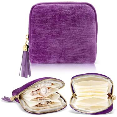 Imagem de EYEOO Pequena caixa de joias de viagem, presentes de viagem, bolsas de armazenamento, mini caixa de joias para mulheres, bolsa pequena para pulseiras de pedras preciosas, brincos de cristal de cura