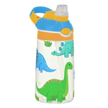 Imagem de Garrafa de água esportiva infantil Tritan de 473 ml com tampa de canudo garrafa de água à prova de vazamento para escola portátil de 473 ml, copos de viagem para crianças, alça de transporte