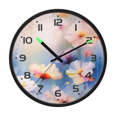 Imagem de SEHANY Herb Wildflower Relógio de parede silencioso sem tique-taque relógio redondo operado por bateria 30 cm controle de som luz noturna relógios de parede para sala de estar, cozinha, quarto
