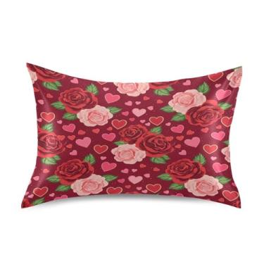 Imagem de Blueangle Fronha de cetim refrescante para cabelo e pele, fronha rosa dos namorados, tamanho padrão 51 x 66 cm com fecho de envelope (374)