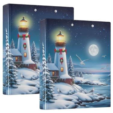 Imagem de Fichários de 3 anéis para farol de inverno litorâneo de 3 cm comporta 200 folhas florais fofas 3 pastas de anel redondo fichário de apresentação, 31,5 x 27 x 6 cm, pacote com 2