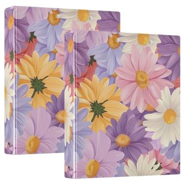 Imagem de Fichários coloridos com três anéis florais, roxos, 3,5 polegadas, 200 folhas, caderno, fichário de escritório, 31,5 x 27 x 6 cm, pacote com 2