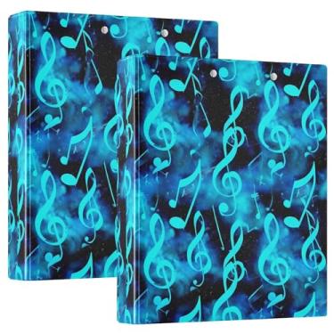 Imagem de Fichário de três anéis azul cósmico com notas musicais personalizadas, 3,5 polegadas, 200 folhas, pastas, anel redondo, fichário de receita, 31,5 x 27 x 6 cm, pacote com 2