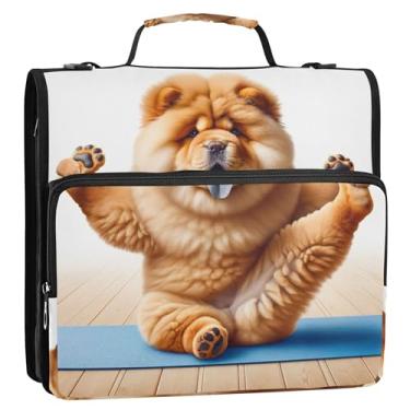 Imagem de Organizador de fichários de 3 anéis, 3 anéis, fofo, ioga, cachorro, chow, chow, cachorro, zíper, bolsa escolar com alça para documentos, suporte para 500 folhas