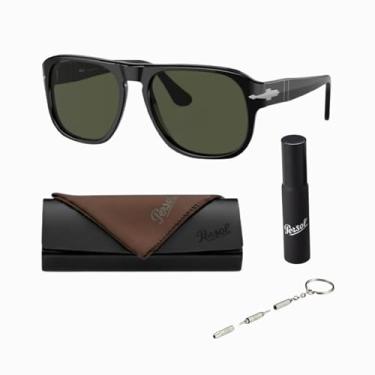 Imagem de Persol JEAN PO3310S Óculos de sol retangular com kit oficial de óculos, Armação preta | Lente verde, 57mm
