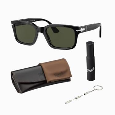 Imagem de Persol Óculos de sol retangulares PO3272S com kit oficial de óculos, Armação preta | Lente verde