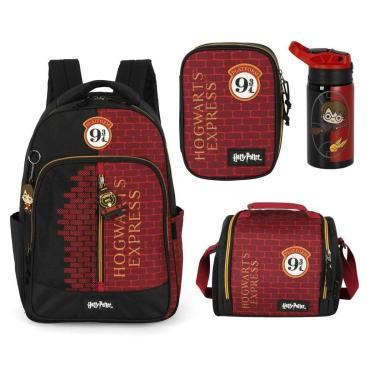 Imagem de Kit Mochila Escolar Lancheira Estojo Garrafa Harry Potter-Unissex