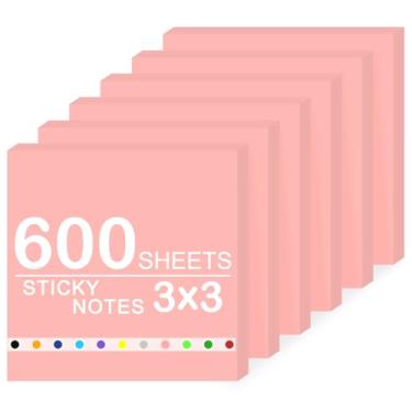 Imagem de Bloco de notas super adesivas, 6 blocos autoadesivos 7,6 x 7,6 cm, 600 folhas de bloco de notas adesivas em massa, material de escritório, material escolar, presentes de Natal (rosa, 6 blocos de notas