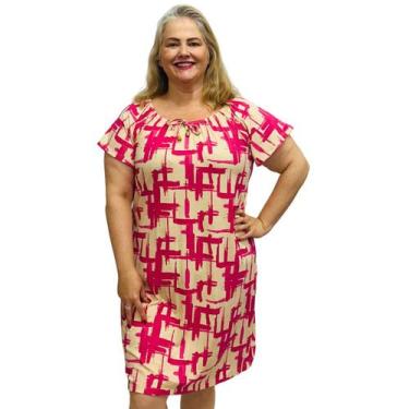 Imagem de Vestido Feminino Plus Size Ciganinha Estampado Manga Curta Midi - Coal