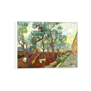 Imagem de BMZFYBS Vincent van Gogh Famosa pintura em tela de arte de parede pronta para pendurar. Jardim em Saint-Remy. Imagem em moldura branca para decoração de sala de estar 70 x 90 cm 27 x 35 pol