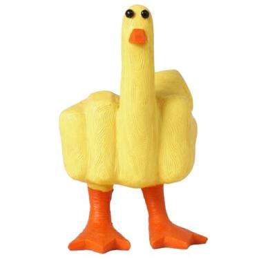 Imagem de hurifeng Estátua engraçada de resina de pato amarelo dedo médio decoração de mesa escultura de escritório em casa novidade presente para adultos exibição de prateleira de jardim (amarelo)