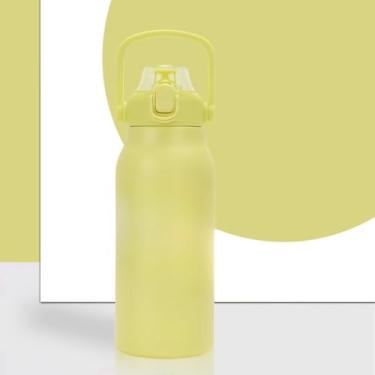 Imagem de Garrafa Térmica 1700ML | Tampa One-Touch | Canudo Longo Anti-Vazamento | Retenção Calor/Frio 24h | Presente Premium(Amarelo 1700ML)