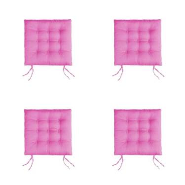 Imagem de Kit 4 Almofadas Futon para Cadeira 40x40 cm – Assento Confortável Enchimento Macio Tecido Oxford (Rosa Chiclete)