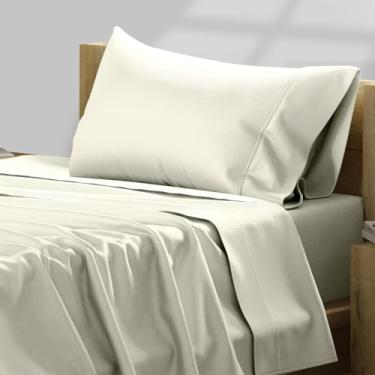 Imagem de TEXAS LINEN CO. Jogo de lençol solteiro GG de algodão egípcio de luxo - 600 fios, 3 peças, lençol de cima e elástico com bolso profundo, macio, refrescante, extralongo, cetim, lençóis de dormitório