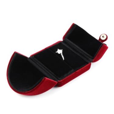 Imagem de Caixa de anel de veludo vinho tinto para casal, caixa de presente de joias, caixas de anel de noivado, armazenamento de joias para aniversário de casamento