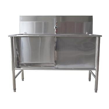 Imagem de Banheira de aço inoxidável para cuidados com cães, estação de lavagem de cães de aço inoxidável 120 cm, estação de banho de cuidados com cães de tamanho grande com rampa, torneira e laços (120 cm/47