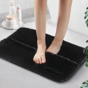Imagem de Tapetes de banheiro pretos, 61 x 40 cm, tapetes de banho de microfibra 2 em 1 macios e absorventes, tapete de banho antiderrapante, tapetes de banho de pelúcia ultra grossos, tapete de banho de