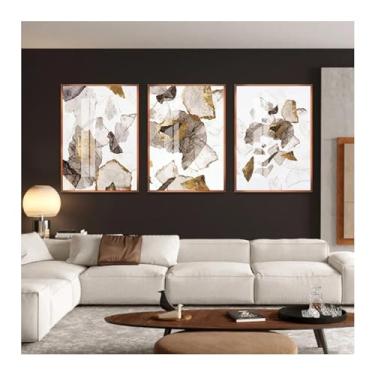 Imagem de Pintura em tela de bloco de cores abstrata natural com textura de mármore impresso, arte de parede para sala de estar - (50 x 70 cm x 3) moldura interna de 50 x 28 polegadas