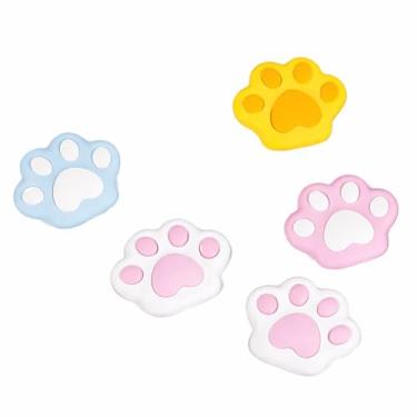 Imagem de Kit de Borrachas Pata de Gato Decorativas em Formato de Patinhas para Crianças 5 Peças Material Escolar em Cores Sortidas Amarelo Azul Rosa e Branco