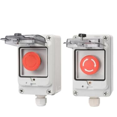 Imagem de 1 caixa de controle de parada de emergência ao ar livre, interruptor de botão, fita cassete, proteção à prova d'água, caixa de controle de botão de parada urgente Ip67 (Tipo-1,1NO 1NC)