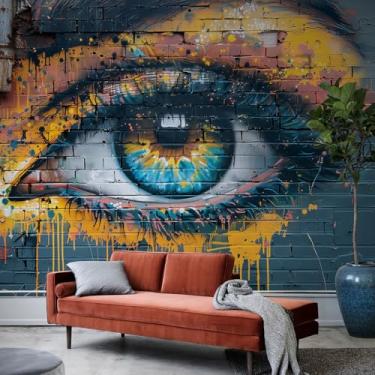 Imagem de Papel de parede abstrato com olhos de grafite para destacar e colar mural de parede grande 365,8 cm L x 254 cm A tela colorida tijolo pintura moderna mural papel de parede para sala de estar, quarto