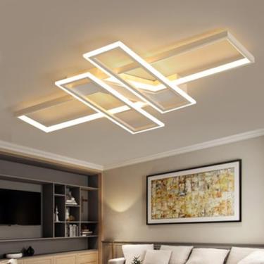 Imagem de Luminária de teto LED retangular para sala de estar, minimalista, moderna e aconchegante, ideal para decoração de casa e quarto (branca, 90 cm)