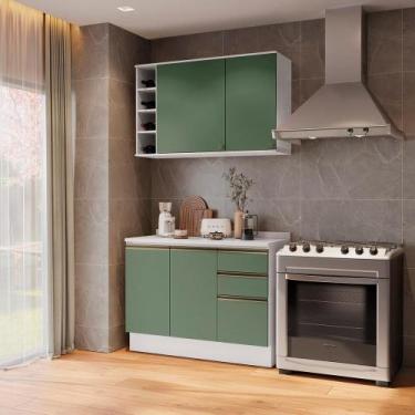 Imagem de Armário de Cozinha Compacta Garrafeiro 100% MDF 120cm Branco/Verde Cel