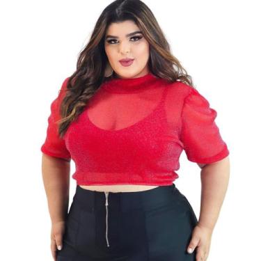 Imagem de Cropped Lurex Brilho Festa Natal Plus Size Manga Princesa - Zoe, Verme