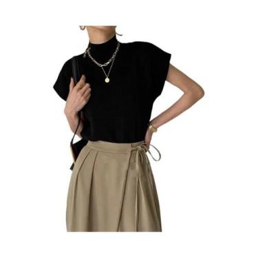 Imagem de Blusa Feminina De Malha Com Gola Alta, Sem Mangas, Casual Para Escritó