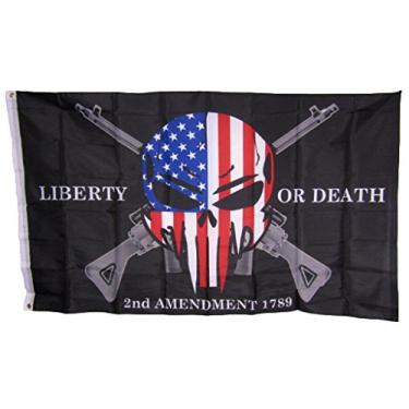 Imagem de AES 3x5 Liberty or Death 2nd Amendment EUA Punisher Skull Rifles 1789 Bandeira 9,5 x 1,5 m Faixa de casa Costura dupla Resistente ao desbotamento Qualidade Premium
