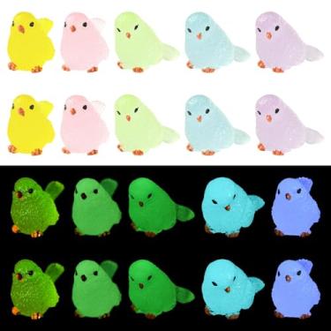 Imagem de LiQunSweet 20 peças, 10 estilos, estatuetas em miniatura luminosas de pássaro, ornamento de resina, animais adoráveis, sem orifícios, exibição de contas para joias DIY, artesanato, decoração de mesa