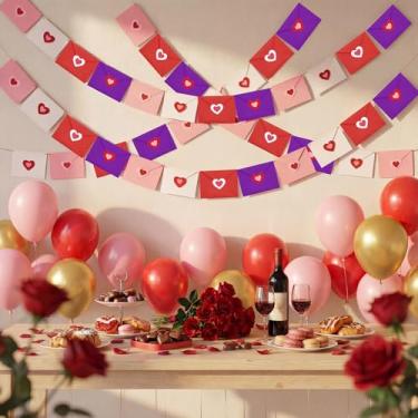 Imagem de Hahafelt Conjunto de 2 envelopes de dia dos namorados faixa feltro amor coração envelope pendurado guirlanda 1,8 m para decoração de festa de casamento casamento aniversário dos namorados suprimentos