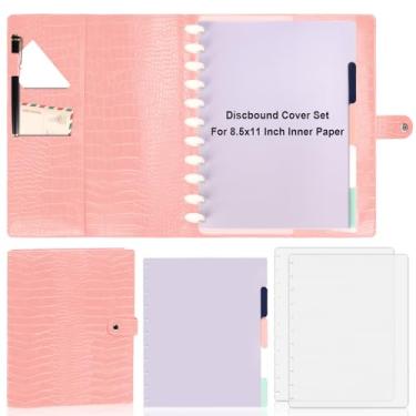 Imagem de Conjunto de capa de couro PU Discbound 21 x 28 cm tamanho carta de capa com 5 separadores coloridos índice 2 folhas divisórias de fichário fosco padrão de crocodilo planejador de couro para escritório