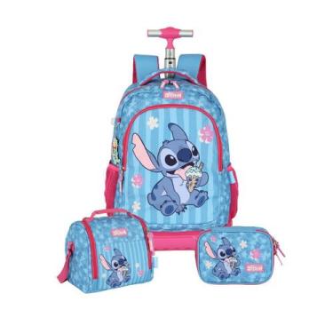 Imagem de Kit Mochila Stitch Rodas Lancheira E Estojo Box Escolar Kids, Magenta